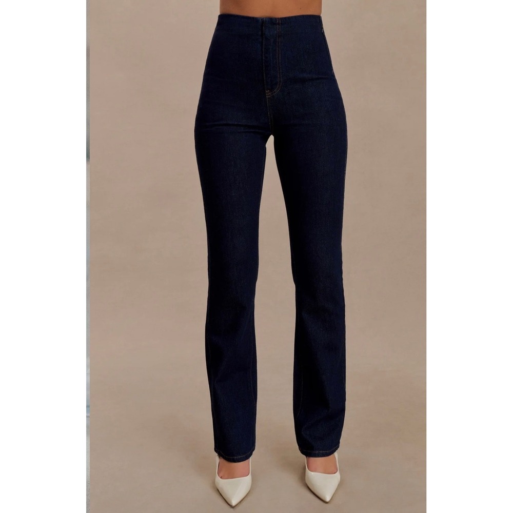 MESHKI Jericho Straight Leg Jeans Indigo Blue High Waisted Denim Size 7 NEW